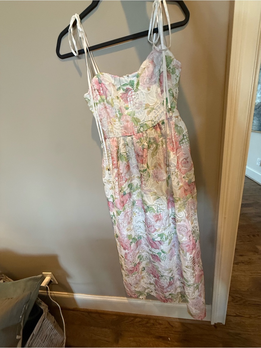 Floral Lace Midi Sundress with Pink & Green Print